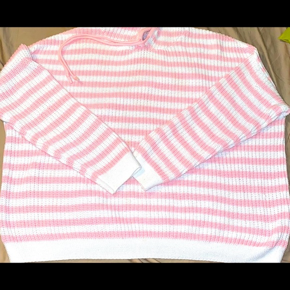 ✨Time And Tru•Knitted Hoodie•Pink & White Striped•Large(12-14)✨ - Picture 4 of 6